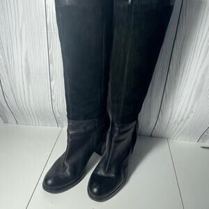 VTG Nine West Size 10.5 Tall EMILIO Black Suede Leather Chunky Boots